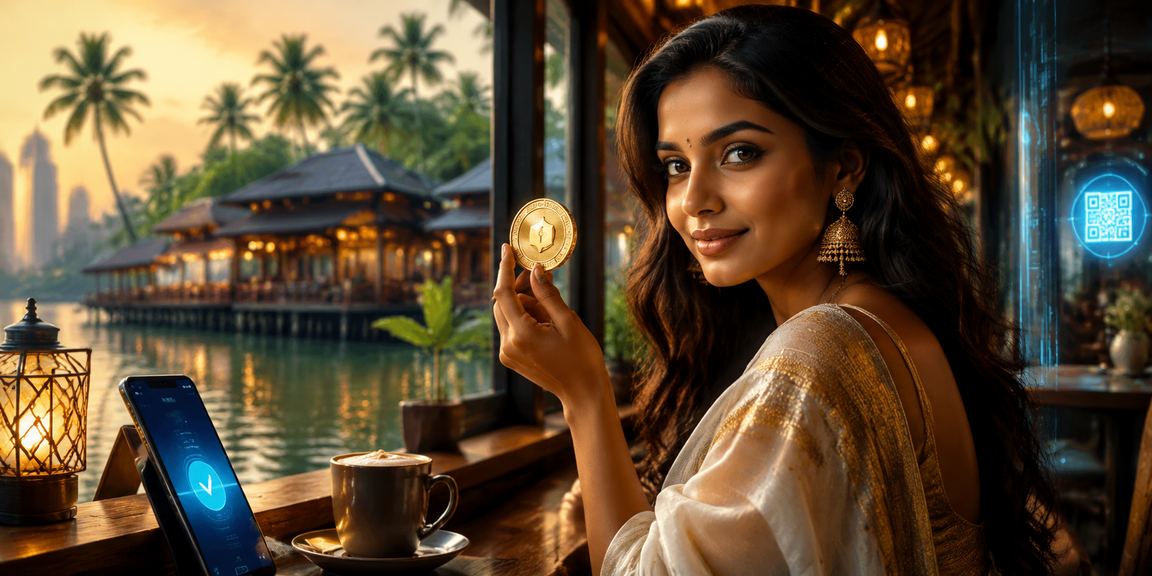 Indian woman using mobile payment app at home